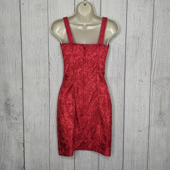 VTG Red Brocade Mini Dress & Bolero Set Jodi Schwartz Western Rodeo Glam, Sz 5 - Picture 4 of 11